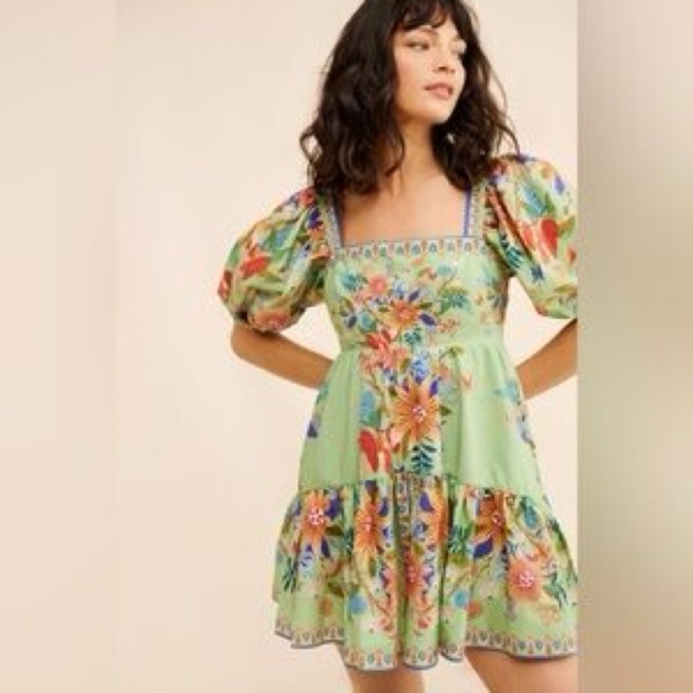 FARM Rio Green Bright Yard Mini Dress NWOT Size Medium